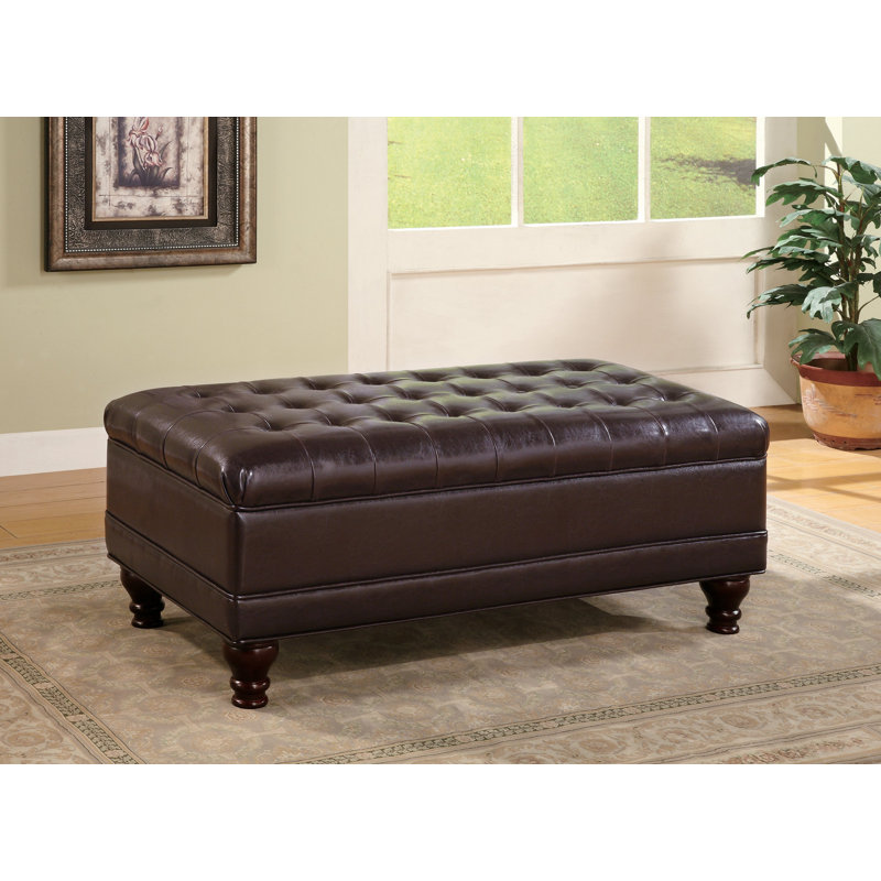 Latitude Run® Ilanna 43" Wide Faux Leather Tufted Rectangle Storage Ottoman Wayfair